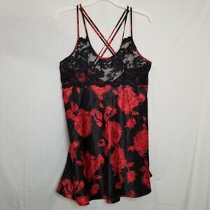 Women's Holiday Edition Camisole Nightie Night Black Red Roses Polyester Size L